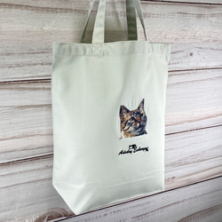 猫フォトグラフ刺繍 キャンバスコットントートバッグ/エコバッグ 6枚目の画像