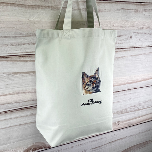 猫フォトグラフ刺繍 キャンバスコットントートバッグ/エコバッグ 6枚目の画像