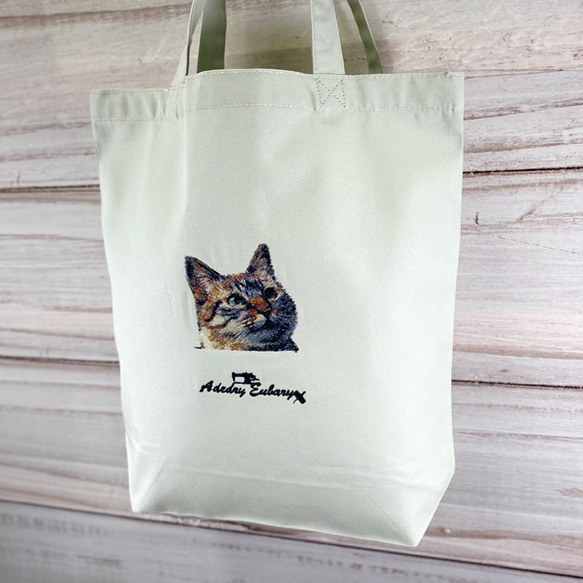 猫フォトグラフ刺繍 キャンバスコットントートバッグ/エコバッグ 5枚目の画像