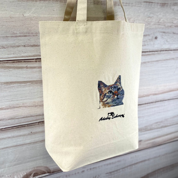 猫フォトグラフ刺繍 キャンバスコットントートバッグ/エコバッグ 10枚目の画像