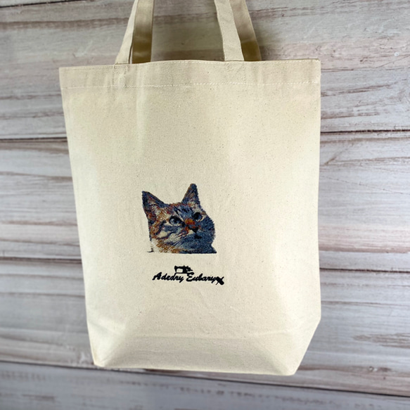 猫フォトグラフ刺繍 キャンバスコットントートバッグ/エコバッグ 9枚目の画像