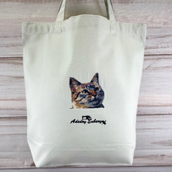 猫フォトグラフ刺繍 キャンバスコットントートバッグ/エコバッグ 4枚目の画像