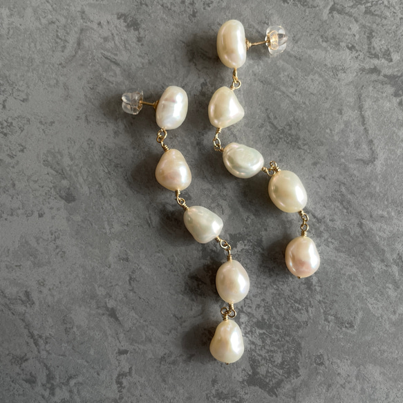 14kgf baroque pearl stud long Earrings 第8張的照片