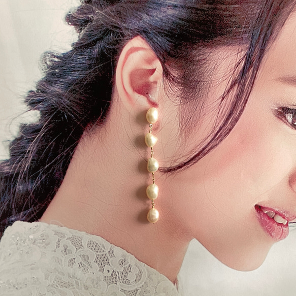 14kgf baroque pearl stud long Earrings 第5張的照片