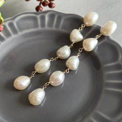 14kgf baroque pearl stud long Earrings 第9張的照片