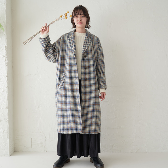 Morino Gakko Morino Gakko [M 碼] 保暖長版羊毛大衣（千鳥格紋） Wool Chesterco 第8張的照片