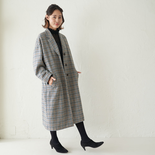 ﾓﾘﾉｶﾞｯｺｳ【低身長向けサイズ】 暖かロングウールコート (千鳥格子