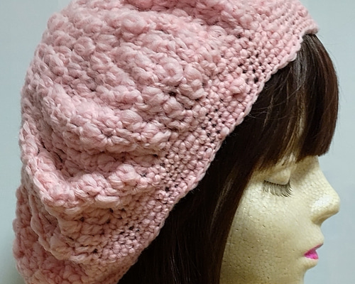 手作りニット帽　タム　　ベレー帽　赤　ピンク　ウール80% 手作りニット帽 タム ベレー帽 赤 ピンク ウール80% 帽子 ベレー
