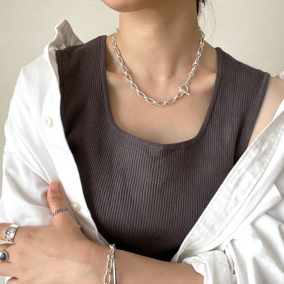 silver925 chunky chain necklace "Narrow plain" 第4張的照片