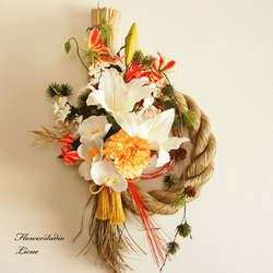 しめ縄★胡蝶蘭⑤椿　お正月飾り　しめ縄リース　しめ飾り　紅白 お正月 しめ縄飾り 紅白 椿 鶴 | 雑貨屋 HarryChop