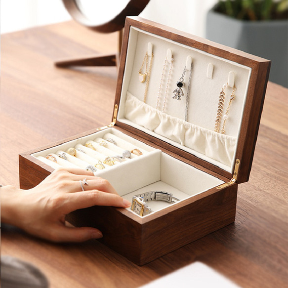 アクセサリー収納 木製　アクセサリーボックス　ジュエリーケース　ネックレス　指輪入れ 3枚目の画像