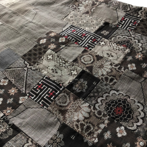 アンティーク大島紬のパッチワークコート リバーシブル 茶泥大島 龍郷