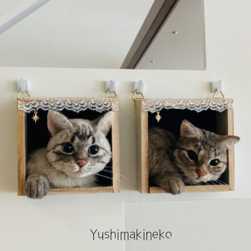 オーダーメイド 猫のミニフレーム 羊毛フェルト ユシマキネコ 羊毛猫屋  