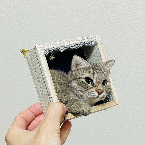 オーダーメイド 猫のミニフレーム 羊毛フェルト ユシマキネコ 羊毛猫屋