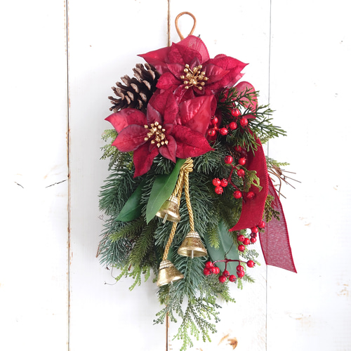 大人クリスマス｜ポインセチアとサンキライのホリデースワッグ マット