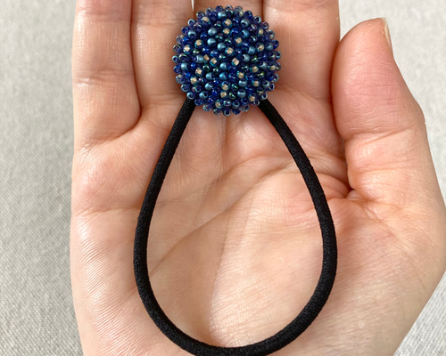 シュシュ  ヘアゴム  ビーズ  ネイビーブルー シュシュ ヘアゴム S32