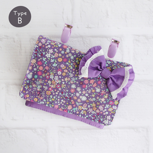 受注制作】リボン*花柄フリル 移動ポケット・Wポケット*女の子