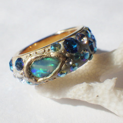 Gland Blue Opal Ring 蛋白石和施華洛世奇粘土戒指 ☆ 金框 B 第8張的照片
