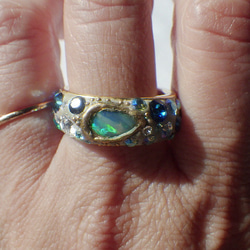 Gland Blue Opal Ring 蛋白石和施華洛世奇粘土戒指 ☆ 金框 B 第7張的照片