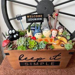 受注制作 円形わんちゃんにゃんこ箱庭風多肉植物寄せ植え 多肉植物