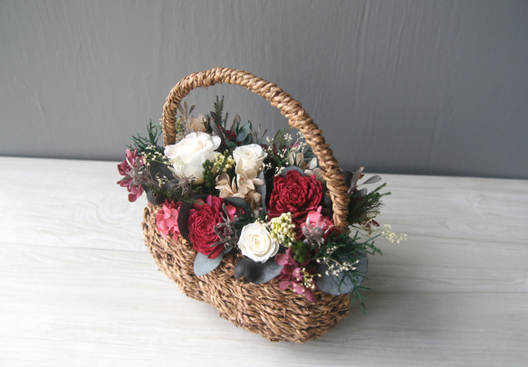 [5日以内発送] Flower basket Whiterose -wine red- 4枚目の画像