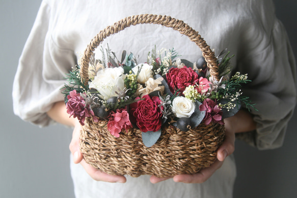 [5日以内発送] Flower basket Whiterose -wine red- 1枚目の画像