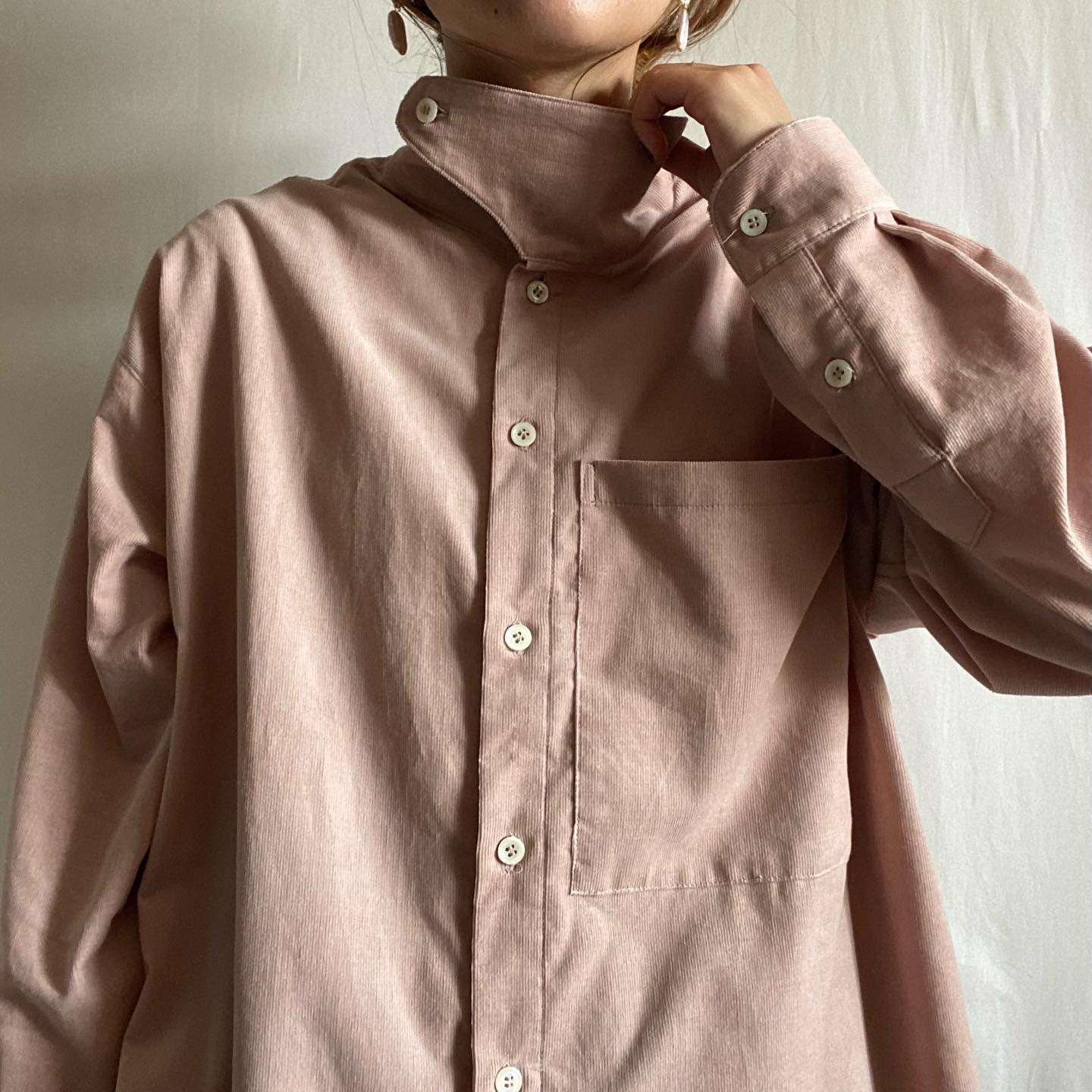 【受注生産】3wayカラーシャツ/Mサイズ/スモーキーピンク/コーデュロイ/コットン/シャツ