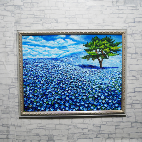 油絵 絵画 原画【幸せを呼ぶネモフィラブルー】ネモフィラ 花 青