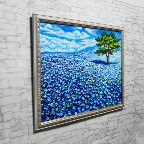 手書き油絵 ブルーウォーター 額付 絵画 インテリア 油彩画 手書き油絵 海を眺める少女 額付 絵画 インテリア 油彩画 - メルカリ