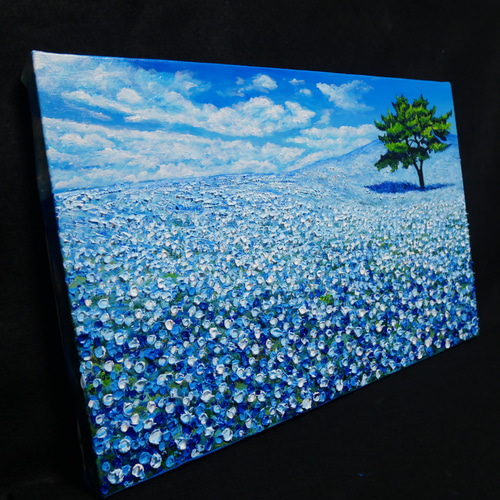 油絵 油彩 油彩画 絵画 絵 ミニ絵画 【ネモフィラの丘