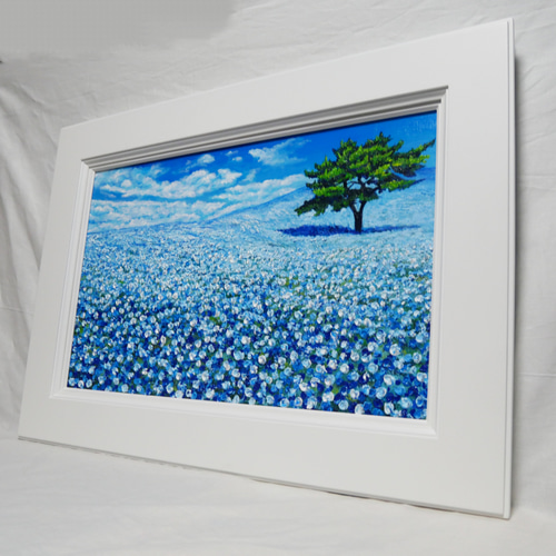 油絵 油彩 油彩画 絵画 絵 ミニ絵画 【ネモフィラの丘】 油絵 油彩 油彩画 絵画 絵 ミニ絵画 【ネモフィラの丘