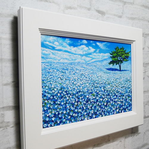 油絵 油彩 油彩画 絵 絵画 【ネモフィラの丘】 絵画 HR 通販