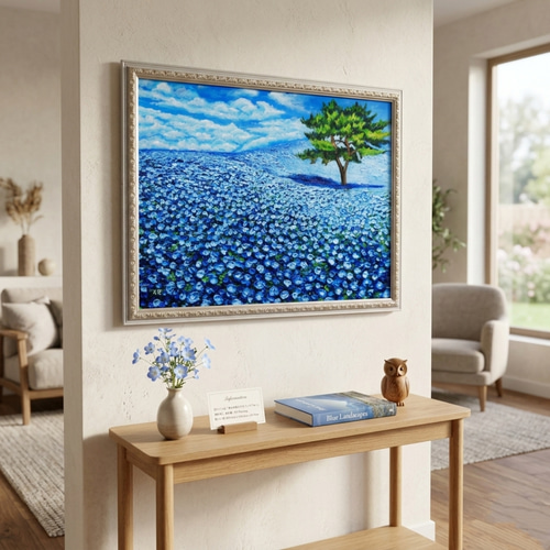 油絵 絵画 原画【幸せを呼ぶネモフィラブルー】ネモフィラ 花 青