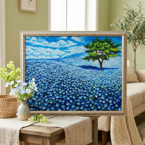 油絵 絵画 原画【幸せを呼ぶネモフィラブルー】ネモフィラ 花 青