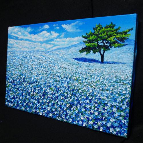油絵 油彩 油彩画 絵 絵画 【ネモフィラの丘】 絵画 HR 通販