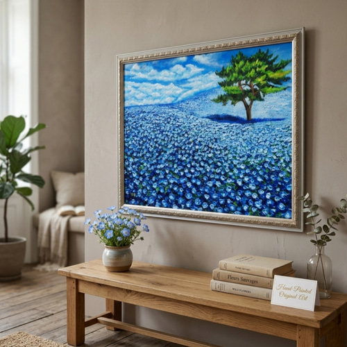 油絵 絵画 原画【幸せを呼ぶネモフィラブルー】ネモフィラ 花 青