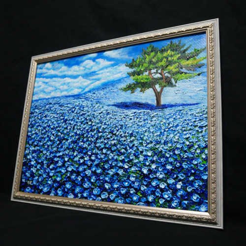 油絵 絵画 原画【幸せを呼ぶネモフィラブルー】ネモフィラ 花 青