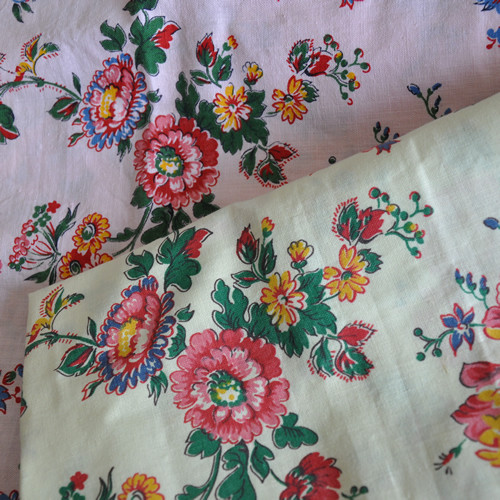 【仏ヴィンテージ】薄っすらローズベースのナチュラルお花畑コットン80×80cm