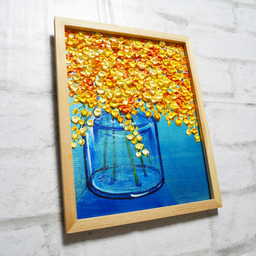 セール♥️油彩・アクリル画「ミモザ」Ｆ8 号 38×46cm 油絵 油彩 油彩画 絵 絵画 【ミモザ青空】 絵画 HR 通販