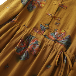 秋の綿麻ワンピース、 長袖ワンピース、コットンリネンロング丈スカート、コットンリネンワンピース「エレガント」 5枚目の画像