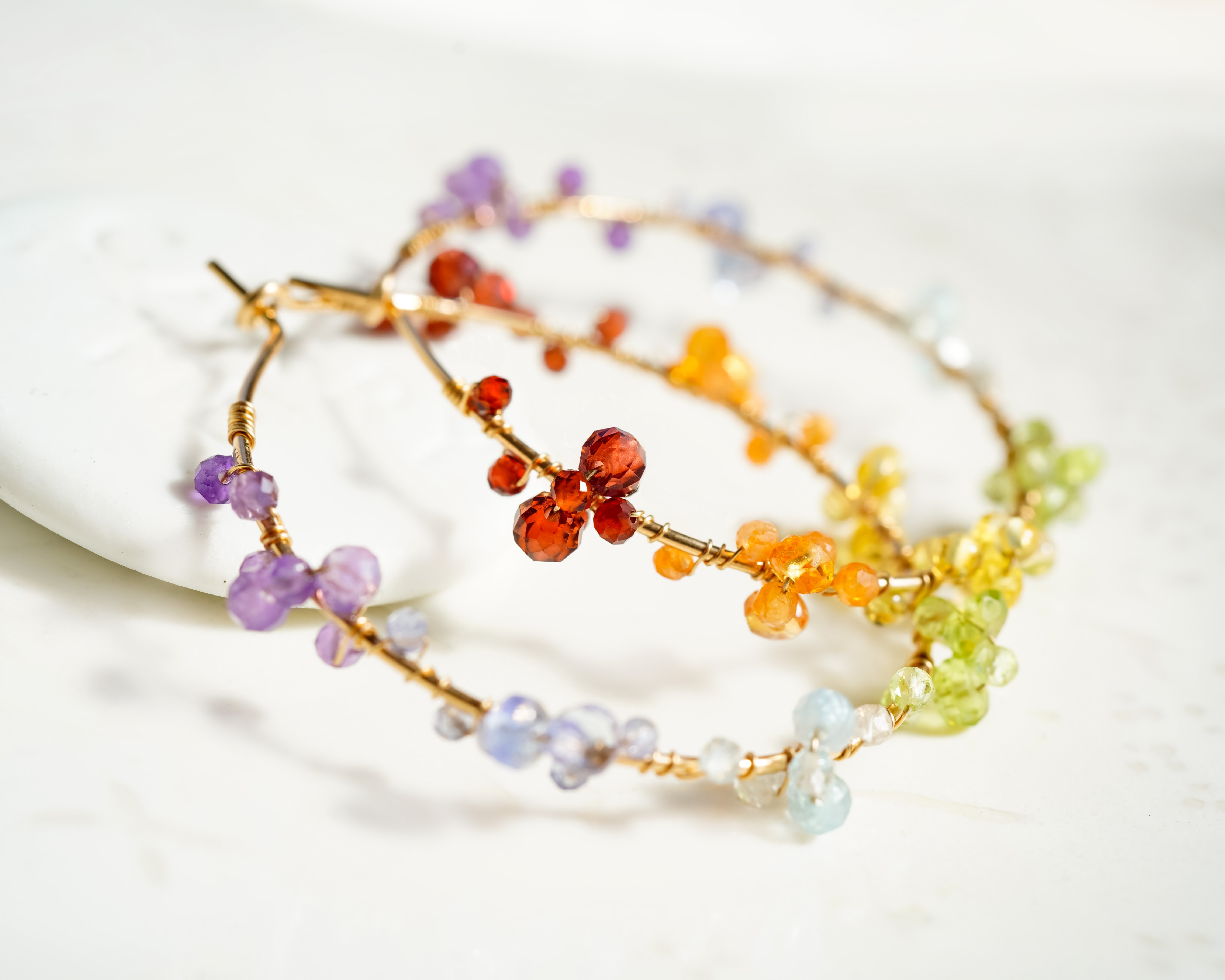 レインボーカラー天然石ピアス　14kgf ゴールドフィルド