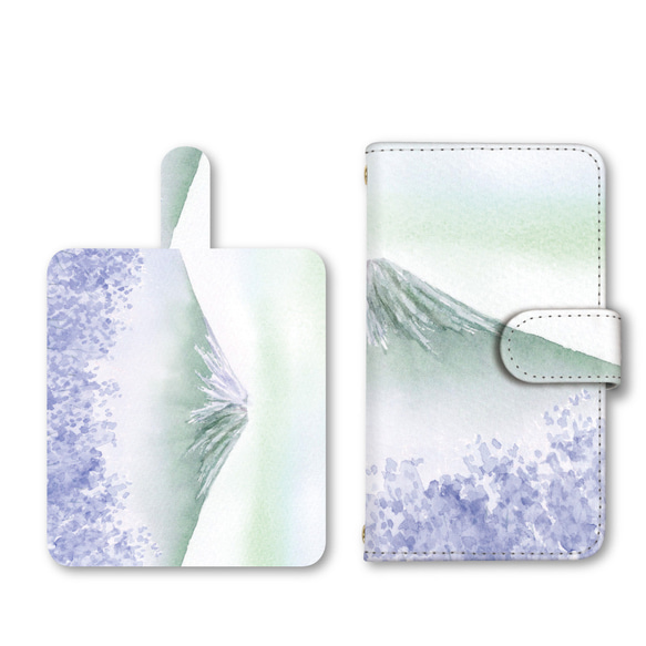 桜 大人 スマホケース 手帳型ケース iPhoneケース 携帯ケース ミラー 富士山 カード収納ポケット付 2枚目の画像