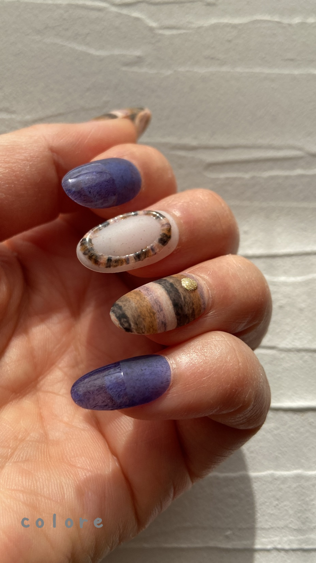 No.4もふもふニットネイル(ボーダー ぷっくり ニット もふもふ ブラウン)