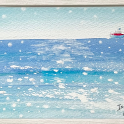 透明水彩画　A4ポスター「冬の海」イラスト　インテリアポスター　アートポスター　船　ナチュラルインテリア 2枚目の画像
