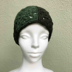 かぎ針編みのモチーフと棒針編みの組み合わせ　ウールニット帽 3枚目の画像