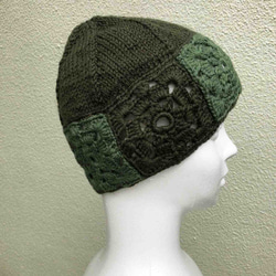 かぎ針編みのモチーフと棒針編みの組み合わせ　ウールニット帽 5枚目の画像