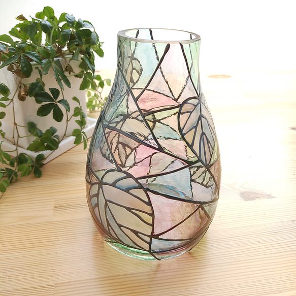 グラスペイント/ガラスの花瓶/ステンドグラス風・ウンベラータ（R-076） 1枚目の画像