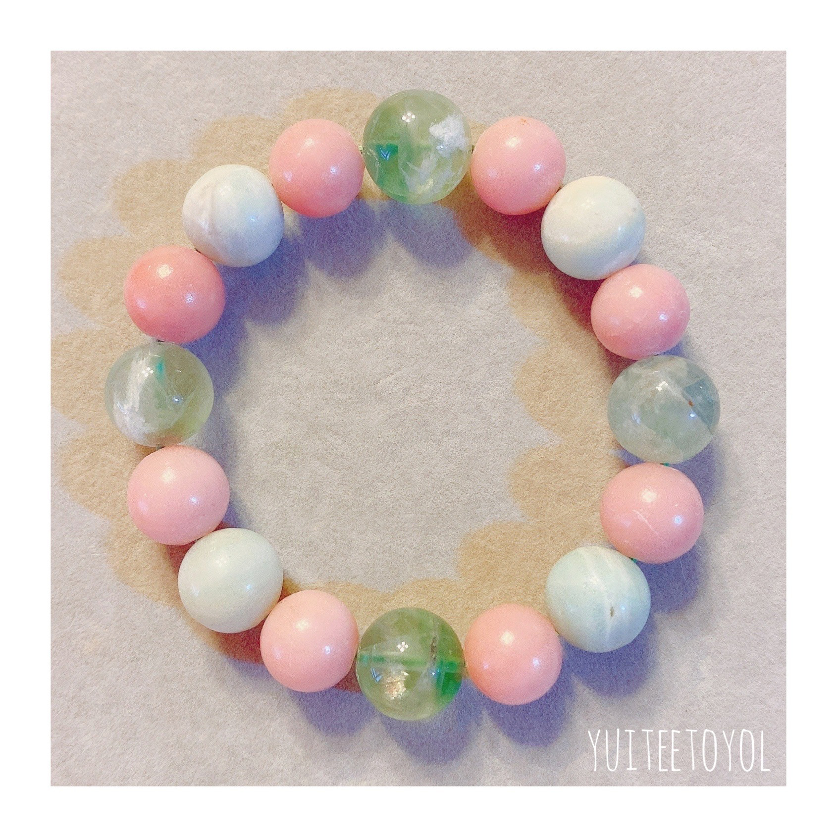 17cm【桃の節句】ピンクタルク・アマゾナイト・フローライト・天然石・ヒーリングストーン・ブレスレット・マンダラ