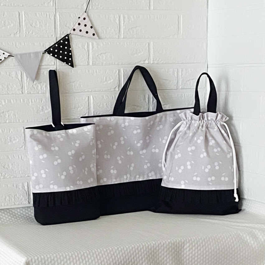 選べる4カラー　さくらんぼ　ブラック　3点セット　入園入学　チェリー　サイズオーダー【304】