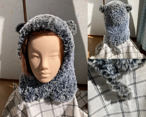 もじのすけ様♡猫耳フーディバラクラバ&レッグウォーマーset♡タオルヤーン もじのすけ様♡猫耳フーディバラクラバ&レッグウォーマーset